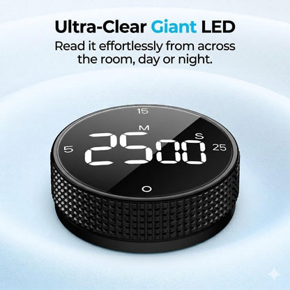 Digital Kitchen Timer with Magnetic, Large LED Display Countdown/Countup Timer, Pomodoro Preset 5/15/25 Mins, Volume & Brightness Adjustable for Cooking Baking Working Studying Silver
