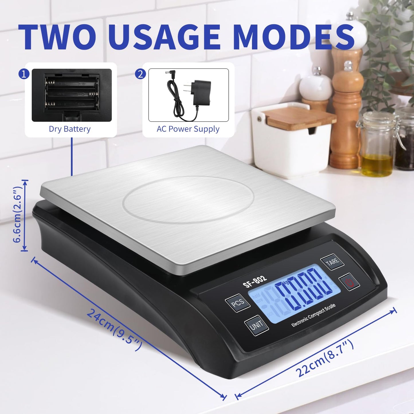 Large 30kg/66lb Food Scale for Baking Cooking Stainless Bread Scale with LCD Display Counting Scales for Coins Adapter Included(Stainless Black)