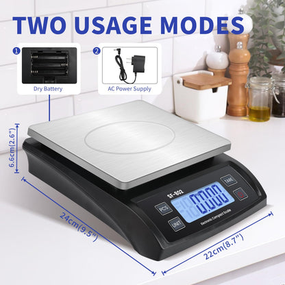 Large 30kg/66lb Food Scale for Baking Cooking Stainless Bread Scale with LCD Display Counting Scales for Coins Adapter Included(Stainless Black)