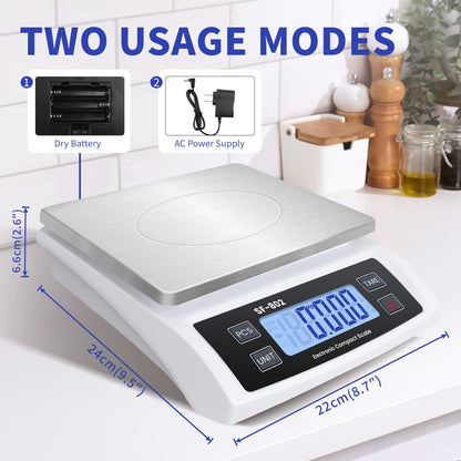 Large 30kg/66lb Food Scale for Baking Cooking Stainless Bread Scale with LCD Display Counting Scales for Coins Adapter Included(Stainless Black)
