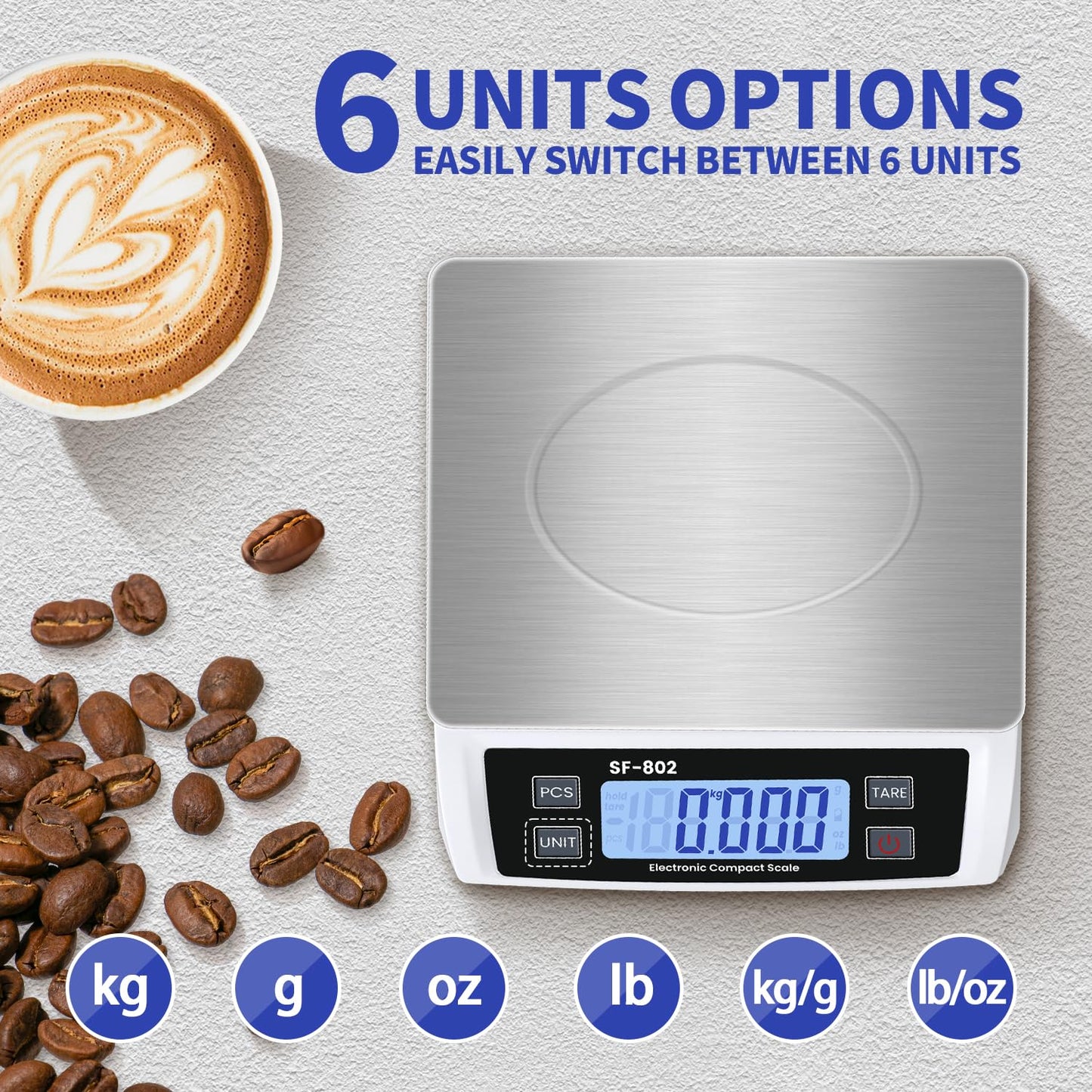 Large 30kg/66lb Food Scale for Baking Cooking Stainless Bread Scale with LCD Display Counting Scales for Coins Adapter Included(Stainless Black)