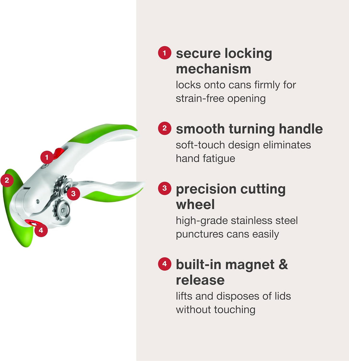 Lock N' Lift Manual Can Opener, Features Lid Lifter Magnet, Green