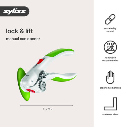 Lock N' Lift Manual Can Opener, Features Lid Lifter Magnet, Green