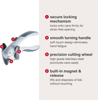 Lock N' Lift Manual Can Opener, Features Lid Lifter Magnet, Green