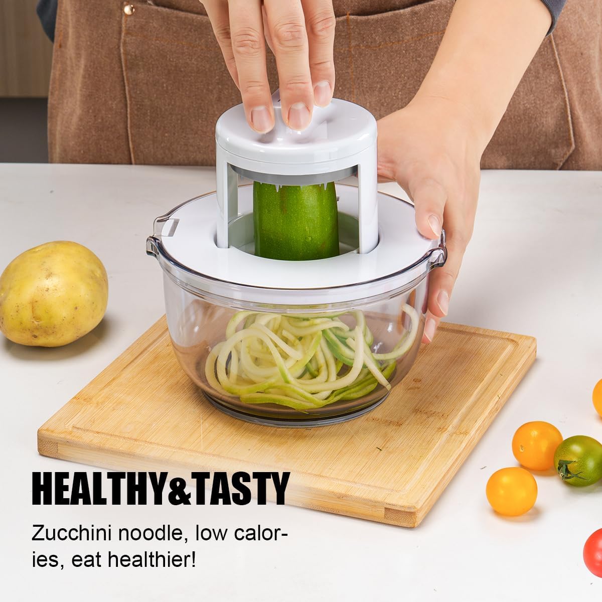 Vegetable Spiralizer & Zucchini Noodle Maker - 3 In 1 Adjustable Spiral Slicer with BPA-Free Plastic & Clear Bowl, Effortless for Cucumber, Potato, Carrot