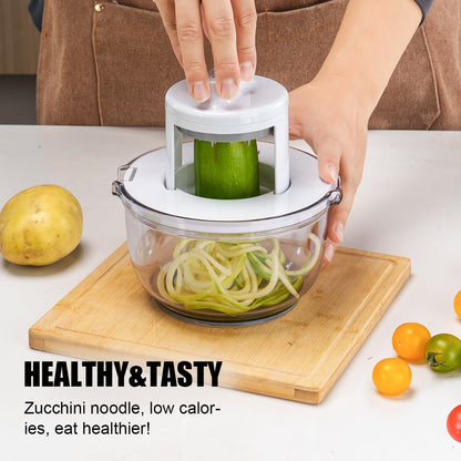 Vegetable Spiralizer & Zucchini Noodle Maker - 3 In 1 Adjustable Spiral Slicer with BPA-Free Plastic & Clear Bowl, Effortless for Cucumber, Potato, Carrot