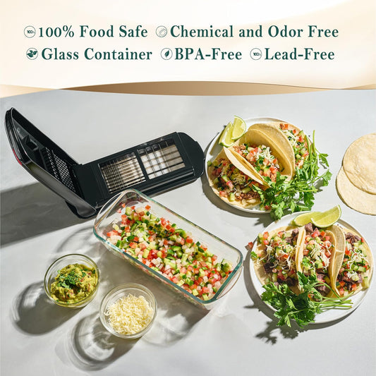13-in-1 Vegetable Chopper Pro with Glass Container, Stainless Steel Blades, BPA-Free, Mandoline Slicer, Manual