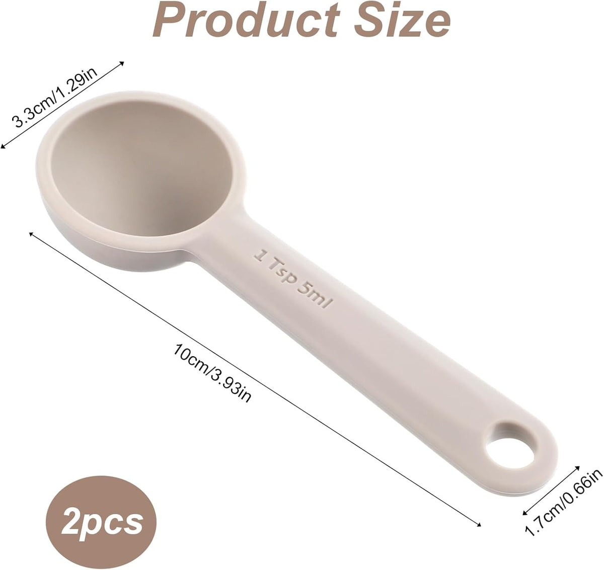 2 PCS Food Grade Silicone Measuring Spoon, (1/3tbsp, 5 ml) Single Teaspoon Scoop with Hanging Hole Mini Measure for Coffee Baking Cooking