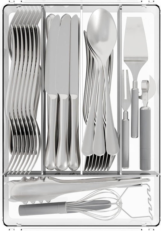 Clear Small Silverware Organizer 9 inch Wide for Kitchen Drawers,BPA Free Silverware Trays and Plastic Silverware Dividers & Holder,Utensil and Flatware Drawer Organizer Suitable for Fork,Spoon