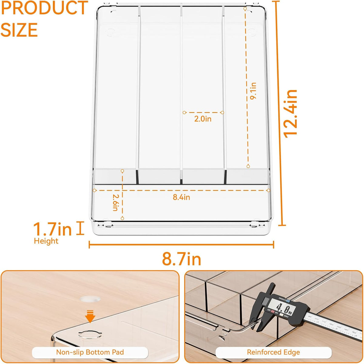 Clear Small Silverware Organizer 9 inch Wide for Kitchen Drawers,BPA Free Silverware Trays and Plastic Silverware Dividers & Holder,Utensil and Flatware Drawer Organizer Suitable for Fork,Spoon