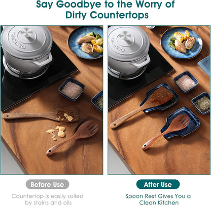 Stern Spoon Rest for Kitchen, Square Ceramic Spoon Holder for Stove Top, Heat Resistant Utensil Rest for Countertop, Dishwasher Safe, Kiln Blue, 2 Pack