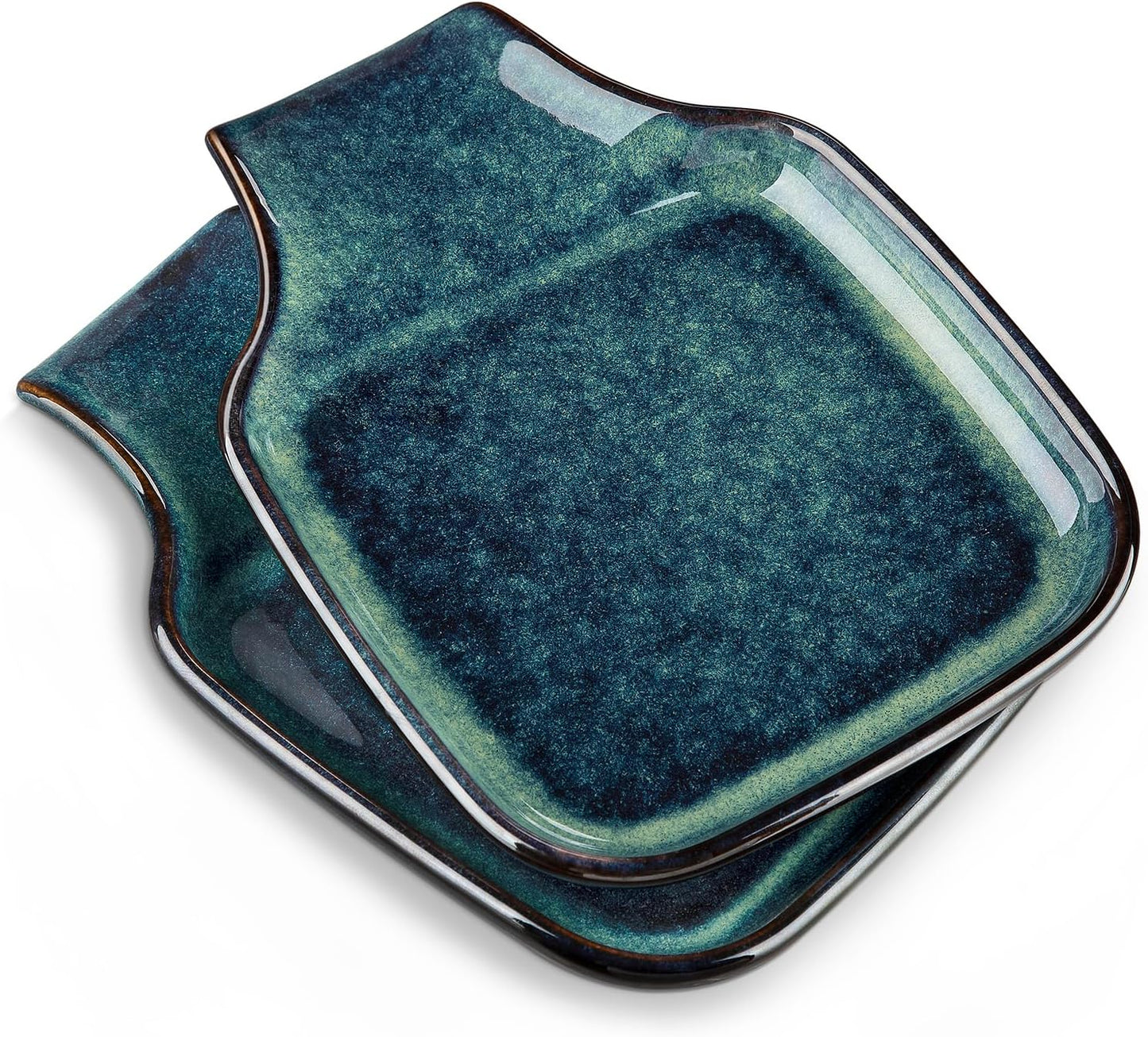 Stern Spoon Rest for Kitchen, Square Ceramic Spoon Holder for Stove Top, Heat Resistant Utensil Rest for Countertop, Dishwasher Safe, Kiln Blue, 2 Pack