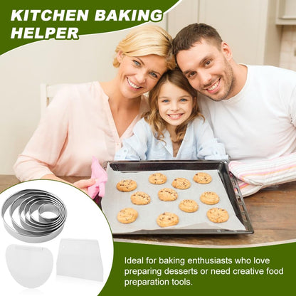 6PCS Round Cookie Cutter Stainless Steel Biscuit Cutters For Baking | 2,3,3.5,4,5,6 Inch Metal Ring Cookie Baking Tool Set With Plastic scraper for Baking，Pastry,Donut,Fondant,Cake,Cookie