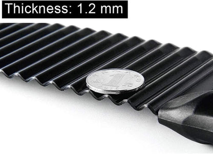 Crinkle Potato Cutter 2.9" x 11.8" Stainless Steel Waves French Fries Slicer Handheld Chipper Chopper, Vegetable Salad Chopping Knife Home Kitchen Wavy Blade Cutting Tool, Black (1 Pack)