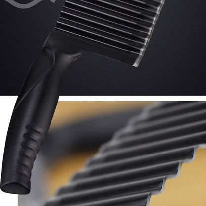 Crinkle Potato Cutter 2.9" x 11.8" Stainless Steel Waves French Fries Slicer Handheld Chipper Chopper, Vegetable Salad Chopping Knife Home Kitchen Wavy Blade Cutting Tool, Black (1 Pack)