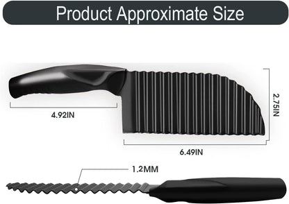 Crinkle Potato Cutter 2.9" x 11.8" Stainless Steel Waves French Fries Slicer Handheld Chipper Chopper, Vegetable Salad Chopping Knife Home Kitchen Wavy Blade Cutting Tool, Black (1 Pack)