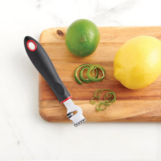 Citrus Zester Stripper, Professional Japanese Stainless Steel Blade For Zesting, Citrus Peel Twists, and Chocolate Curl Garnishes, Ergonomic Soft-Grip Handle