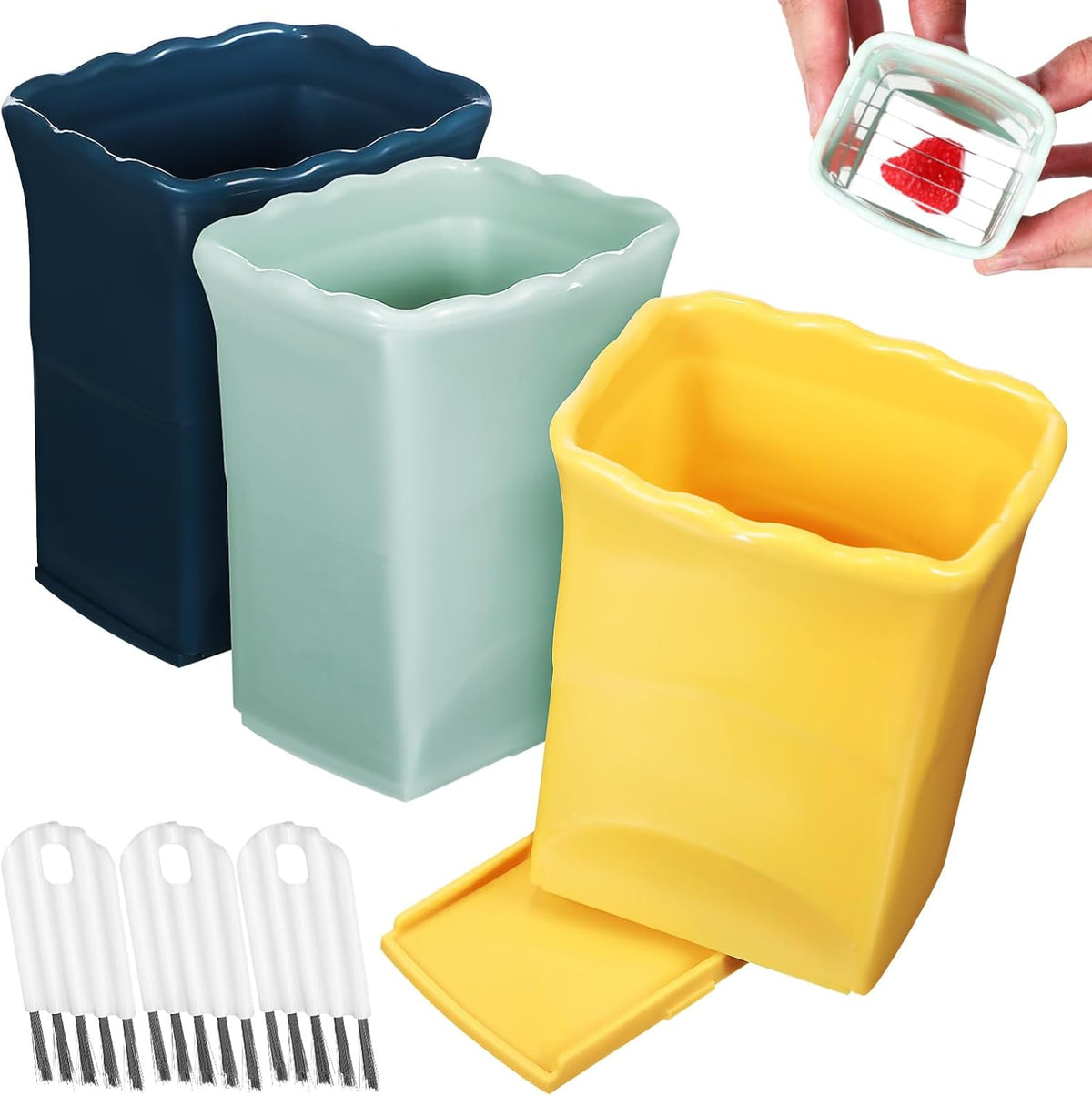Cup Slicer Strawberry Slicer Set 3 pcs Fruit with Lid and Cleaning Brush Multifunctional Cup for Strawberries Bananas Oranges and Eggs 3.46 X 2.36 X 2.36 in