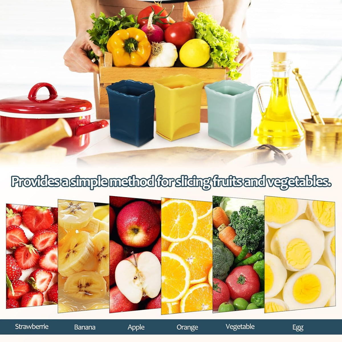 Cup Slicer Strawberry Slicer Set 3 pcs Fruit with Lid and Cleaning Brush Multifunctional Cup for Strawberries Bananas Oranges and Eggs 3.46 X 2.36 X 2.36 in