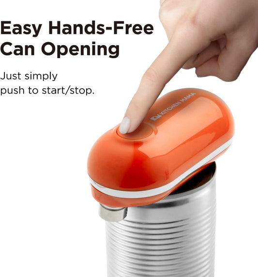 Mini Electric Can Opener Smooth Edge, Orange | Opens Can with One Press, Ultra-Compact, Hands-Free, Cordless, Battery Operated