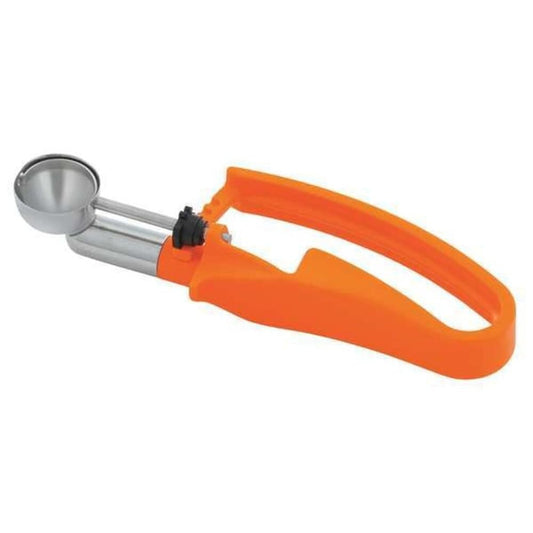 47404 Size 100 Universal Squeeze Disher | Food Portioning Serving Scoop with 6-3/8" Long Ergonomic Orange Handle for Restaurant Cafeteria | .33 oz Capacity | 1-1/8" Bowl, Stainless Steel, NSF