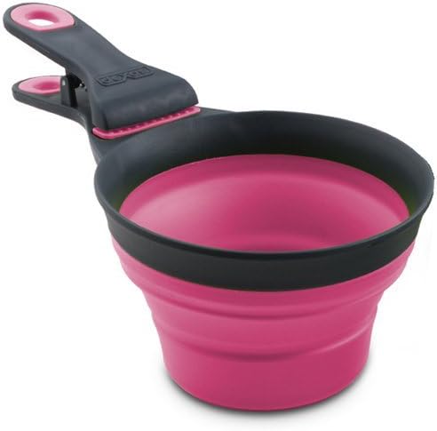 Popware for Pets Collapsible Klip Scoop, 3-in-1 Pet Food Scoop, Measuring Cup and Bag Clip, 1/2 Cup Capacity, Pink