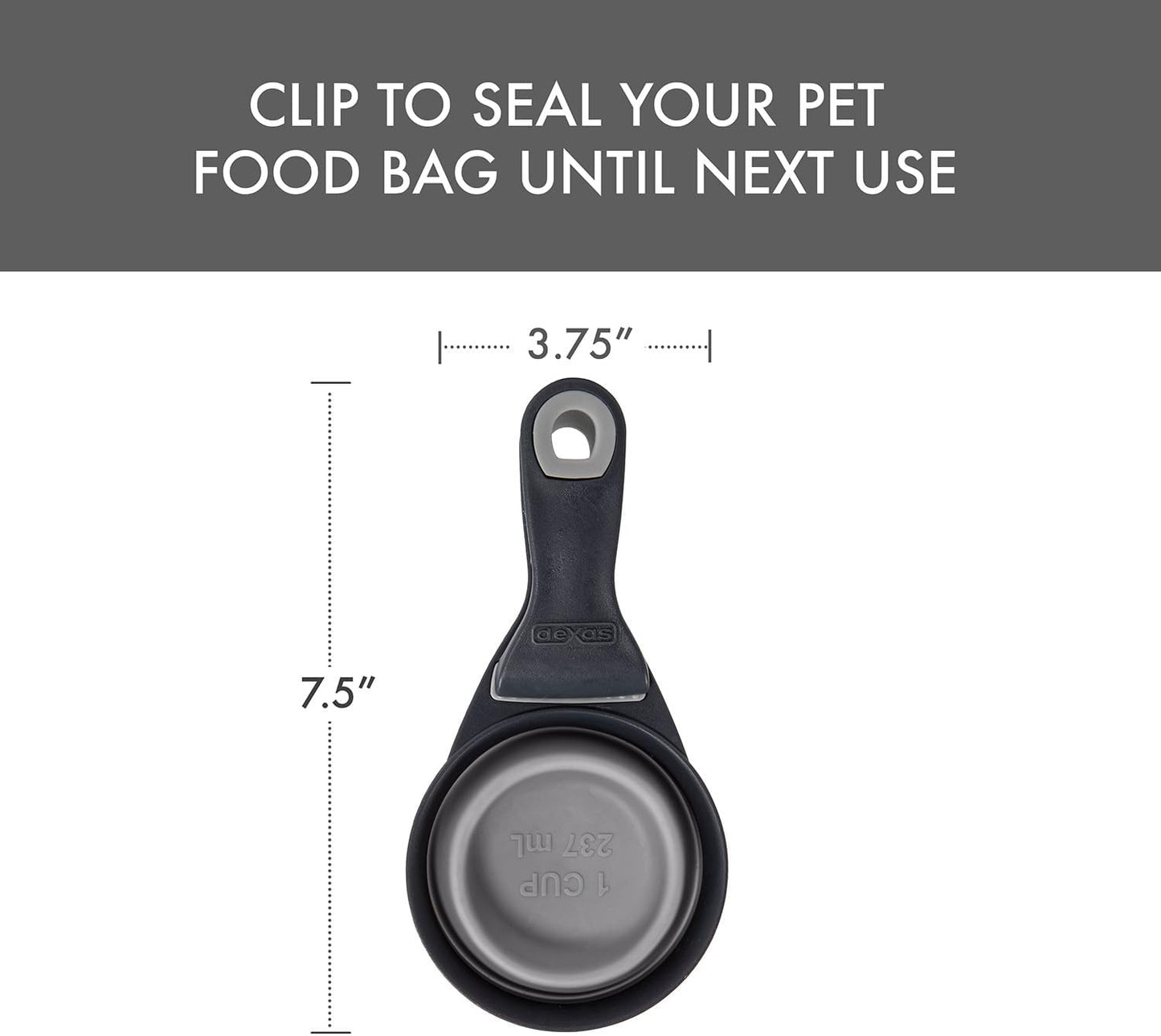 Popware for Pets Collapsible Klip Scoop, 3-in-1 Pet Food Scoop, Measuring Cup and Bag Clip, 1/2 Cup Capacity, Pink