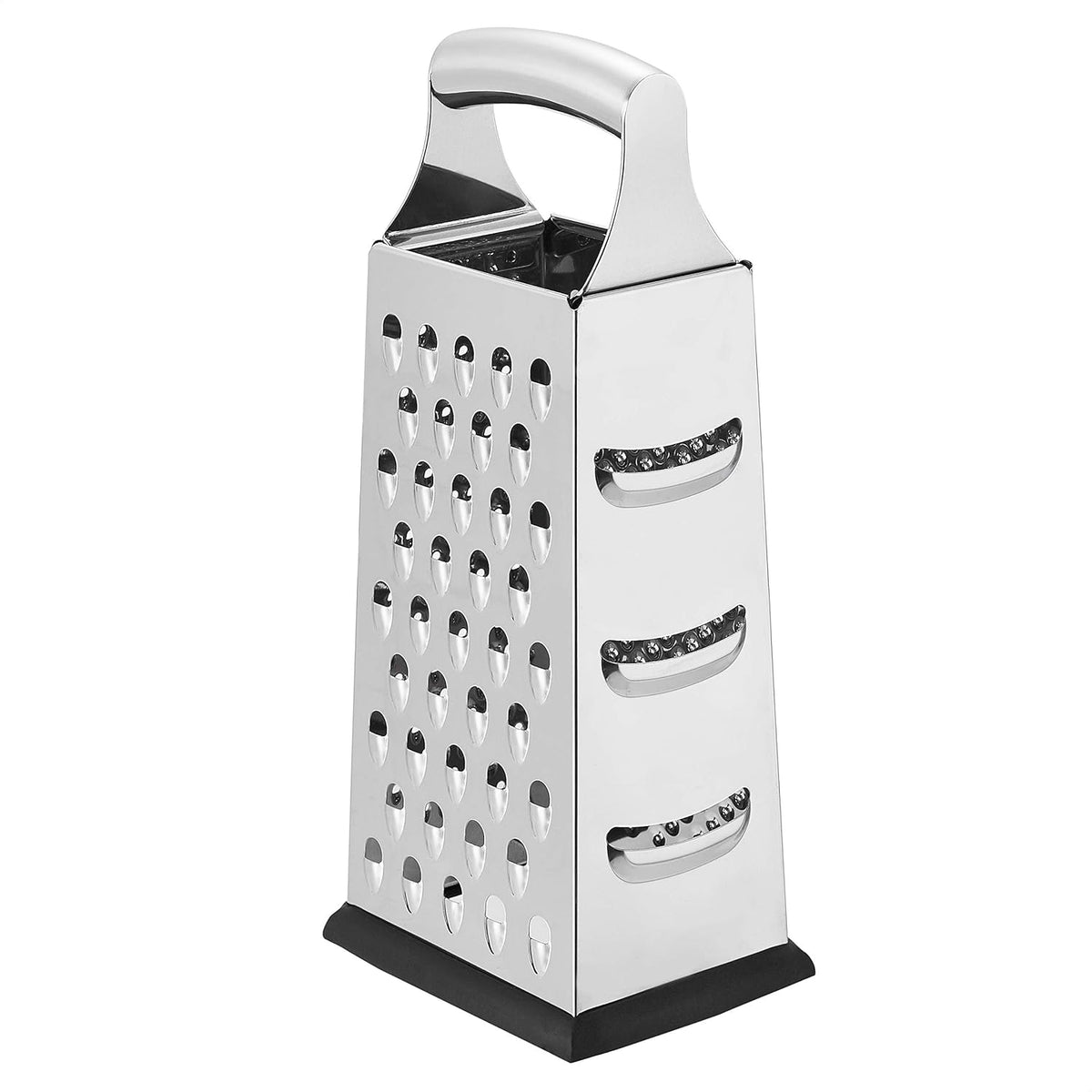 Rectangular 4-Sided Box Cheese Grater and Shredder, Stainless Steel, Handheld, for Vegetables, Zester, Non-Slip Base, Dishwasher-Safe, 9 inch, Black