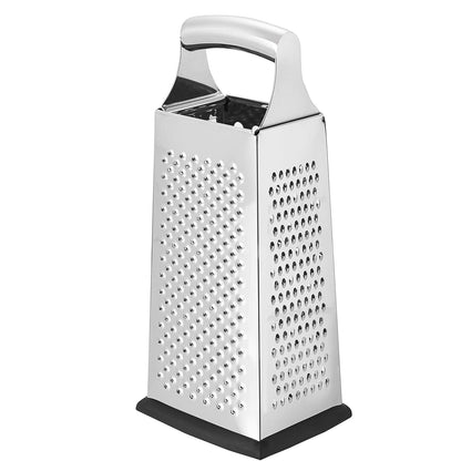 Rectangular 4-Sided Box Cheese Grater and Shredder, Stainless Steel, Handheld, for Vegetables, Zester, Non-Slip Base, Dishwasher-Safe, 9 inch, Black