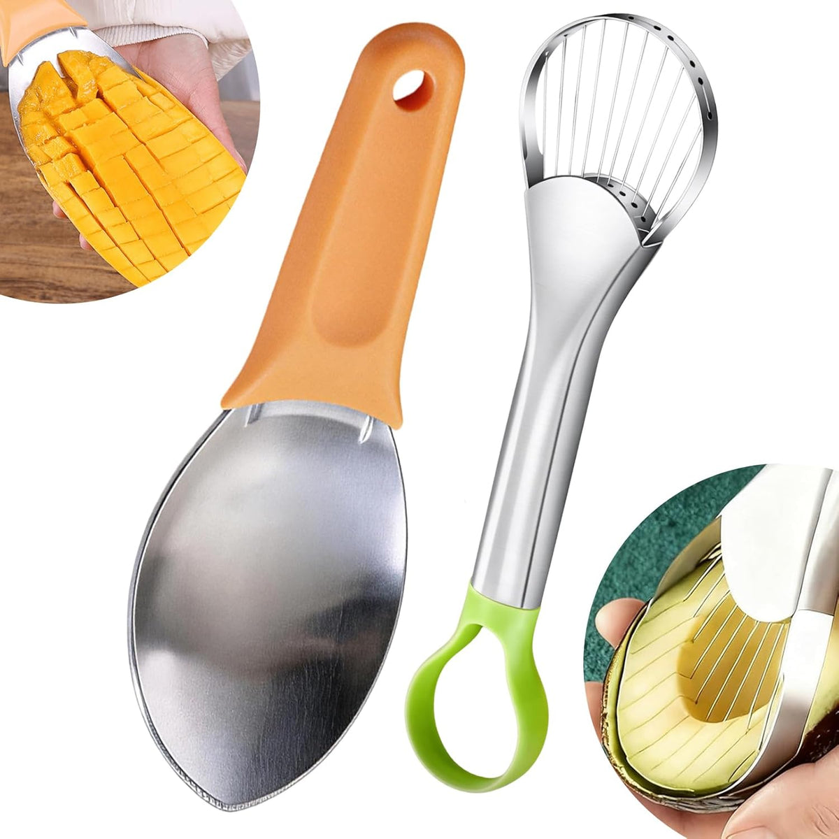 2pcs Avocado Slicer and Mango Slicer Cutting Tool Set, Avocado Tool and Fruit Corer, Easy to Use for Kitchen, Quick Slicing and Pitting, Perfect for Fruit Lovers