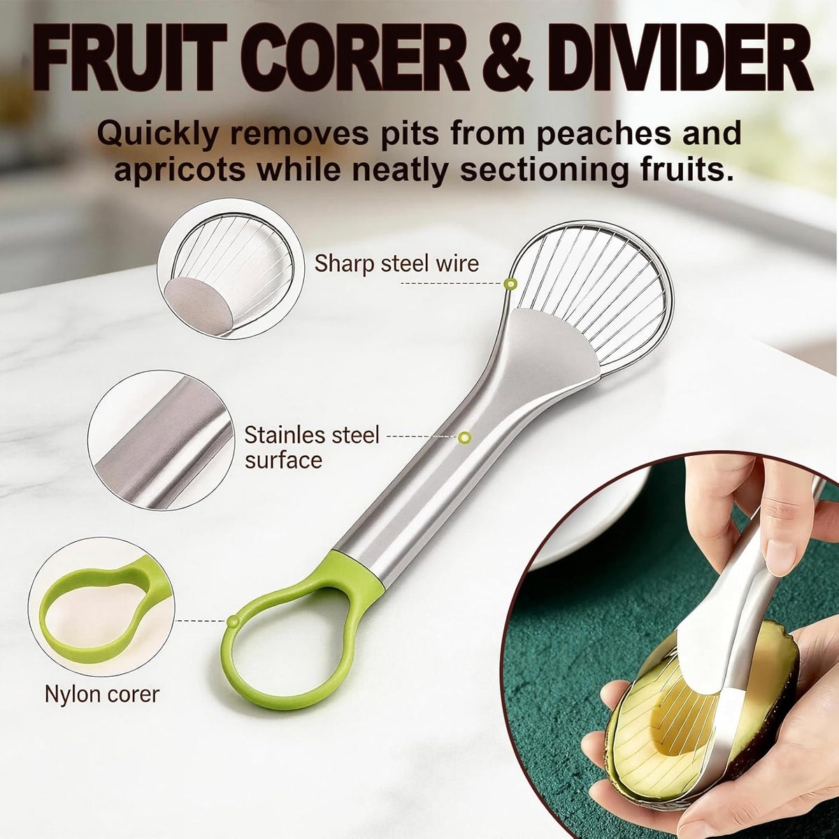 2pcs Avocado Slicer and Mango Slicer Cutting Tool Set, Avocado Tool and Fruit Corer, Easy to Use for Kitchen, Quick Slicing and Pitting, Perfect for Fruit Lovers