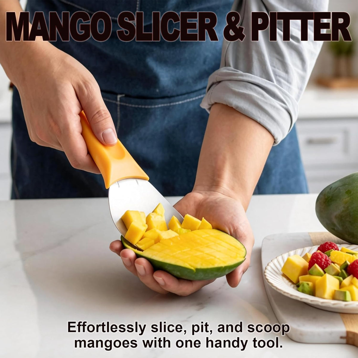 2pcs Avocado Slicer and Mango Slicer Cutting Tool Set, Avocado Tool and Fruit Corer, Easy to Use for Kitchen, Quick Slicing and Pitting, Perfect for Fruit Lovers