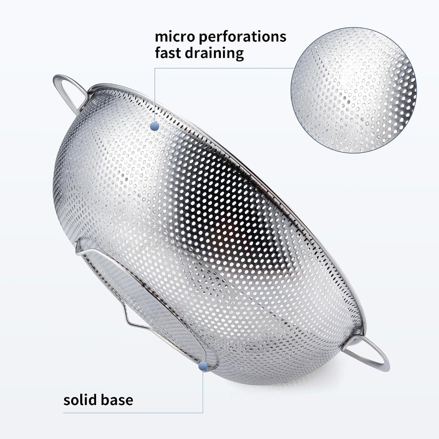 Colander Stainless Steel 3-Quart with Base, Strainer for Kitchen Food