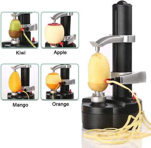 Electric Potato Peeler Automatic Apple Peeler, Smart Vegetable Fruit Peeler, Electric Peeler Machine [1 Adapter 2 Extra Blades] with Apple Slicer Corer (Black-R)
