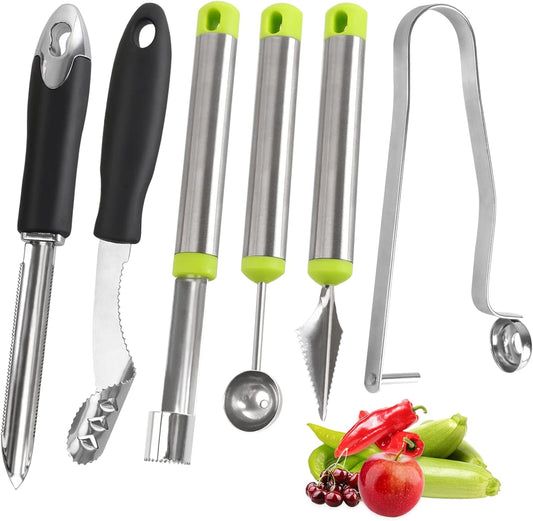 Vegetable Corer Tool, 6 Pcs Stainless Steel Fruit and Vegetable Corer Tools for Home Kitchen Cherry Pear Jujube Zucchini Chili