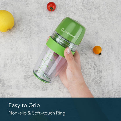 2 in 1 Salad Dressing Shaker Container with Juicer, Pour Spout, LeakprooF, Soft Grip, Dishwasher Safe, Homemade Oil and Vinegar Salad Dressing Bottle Mixer Dispenser, BPA Free 1 Cup, Black