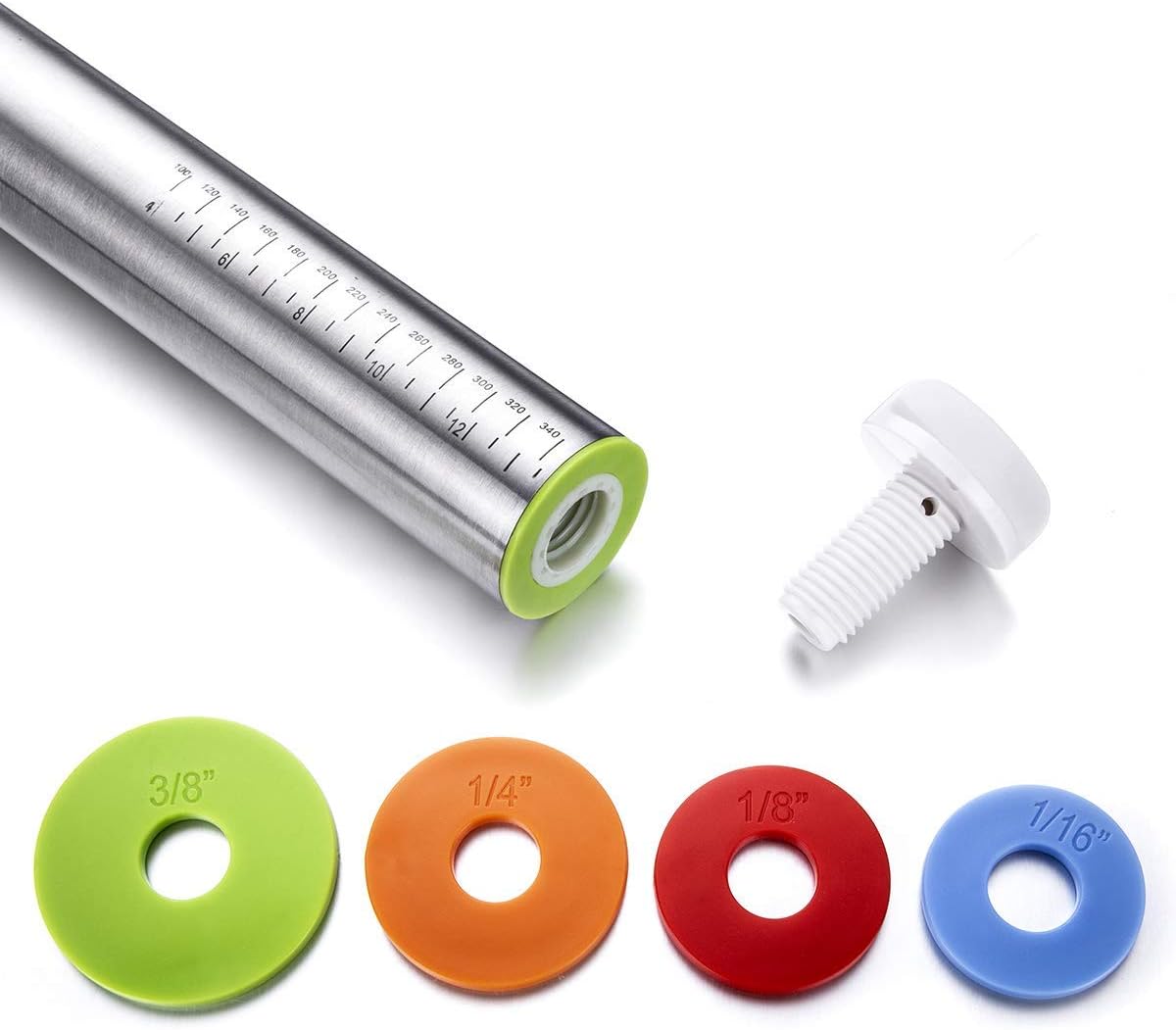 Stainless Steel Rolling Pin & Baking Mat Set with Adjustable Thickness Ring
