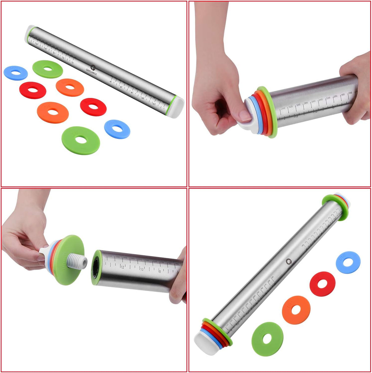 Stainless Steel Rolling Pin & Baking Mat Set with Adjustable Thickness Ring