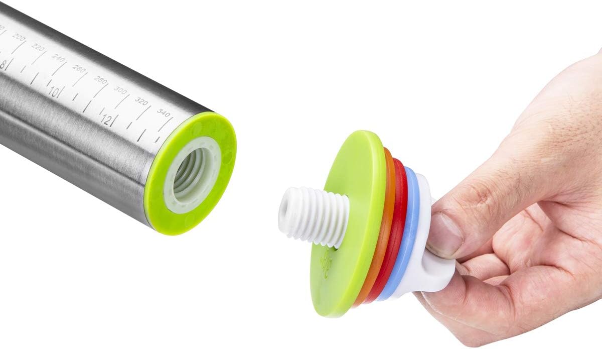 Stainless Steel Rolling Pin & Baking Mat Set with Adjustable Thickness Ring