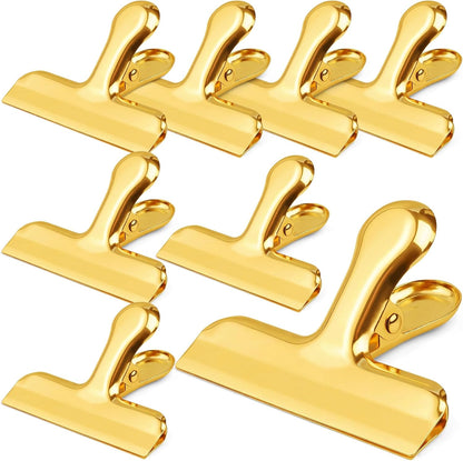 Chip Clips Bag Clips Gold Stainless Steel Clip for Food Storage | Air Tight Seal Chip Bag Clip 3 Inch Strong Food Clip for Snack,Chips,Kitchen Decor,Home&Office Paper Heavy Duty Clips-8 Pack