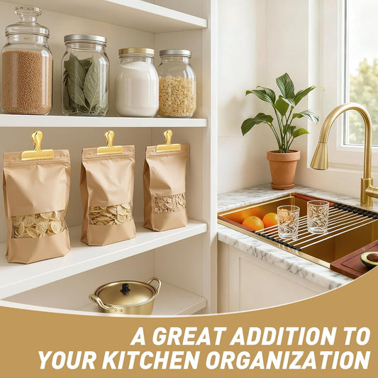 Chip Clips Bag Clips Gold Stainless Steel Clip for Food Storage | Air Tight Seal Chip Bag Clip 3 Inch Strong Food Clip for Snack,Chips,Kitchen Decor,Home&Office Paper Heavy Duty Clips-8 Pack
