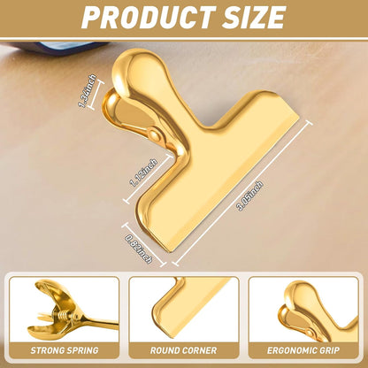 Chip Clips Bag Clips Gold Stainless Steel Clip for Food Storage | Air Tight Seal Chip Bag Clip 3 Inch Strong Food Clip for Snack,Chips,Kitchen Decor,Home&Office Paper Heavy Duty Clips-8 Pack