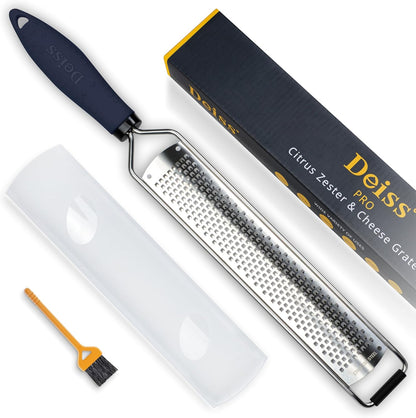 Deiss PRO Citrus Zester & Manual Cheese Grater - Parmesan, Lemon, Ginger, Garlic, Nutmeg, Chocolate - Sharp Stainless Steel Blade - Dishwasher Safe
