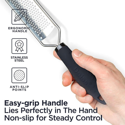 Deiss PRO Citrus Zester & Manual Cheese Grater - Parmesan, Lemon, Ginger, Garlic, Nutmeg, Chocolate - Sharp Stainless Steel Blade - Dishwasher Safe