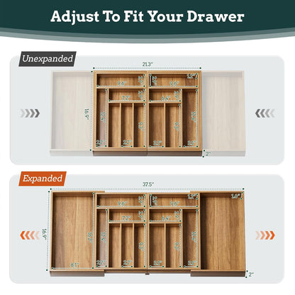Silverware Organizer Large, Magnetic Connected Expandable 13 Slots Silverware Drawer Organizer From 21 to 37.4 Inches, Adjustable Flatware and Cutlery Holder, Bamboo Utensil Tray for Kitchen Black