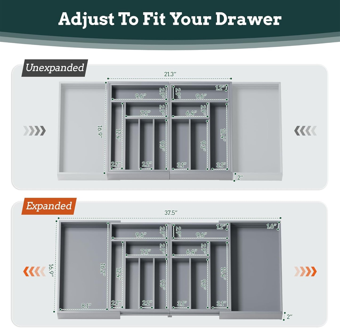 Silverware Organizer Large, Magnetic Connected Expandable 13 Slots Silverware Drawer Organizer From 21 to 37.4 Inches, Adjustable Flatware and Cutlery Holder, Bamboo Utensil Tray for Kitchen Black