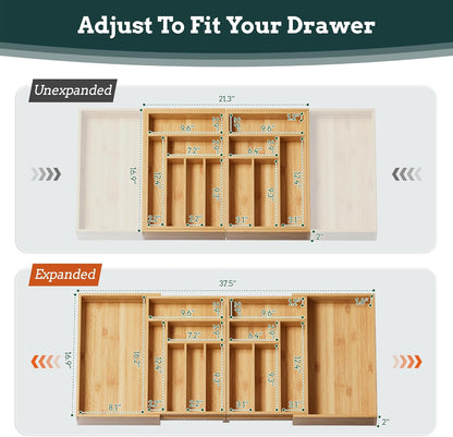 Silverware Organizer Large, Magnetic Connected Expandable 13 Slots Silverware Drawer Organizer From 21 to 37.4 Inches, Adjustable Flatware and Cutlery Holder, Bamboo Utensil Tray for Kitchen Black