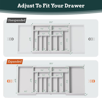 Silverware Organizer Large, Magnetic Connected Expandable 13 Slots Silverware Drawer Organizer From 21 to 37.4 Inches, Adjustable Flatware and Cutlery Holder, Bamboo Utensil Tray for Kitchen Black