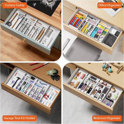 Silverware Organizer Large, Magnetic Connected Expandable 13 Slots Silverware Drawer Organizer From 21 to 37.4 Inches, Adjustable Flatware and Cutlery Holder, Bamboo Utensil Tray for Kitchen Black