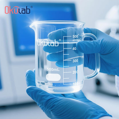 Glass Beakers with Handle, Vol 600ml 3.3 Borosilicate Glass Beaker Measuring Cups with Spout for Laboratories, Classrooms or Home, Lab Beakers, BKLGH600A2